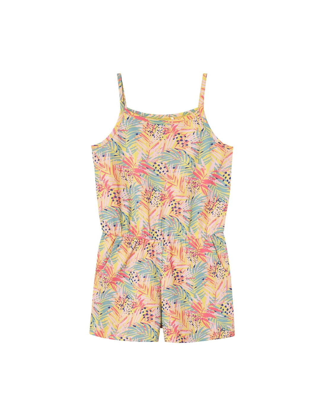 Girls Vigga Jersey Leaf Print Playsuit - Yarrow, 4 of 3