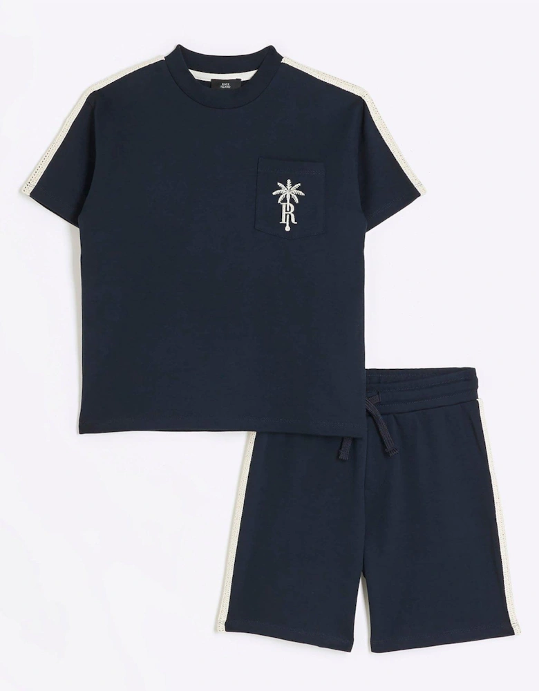 Boys Crochet Tape T-shirt Set - Navy