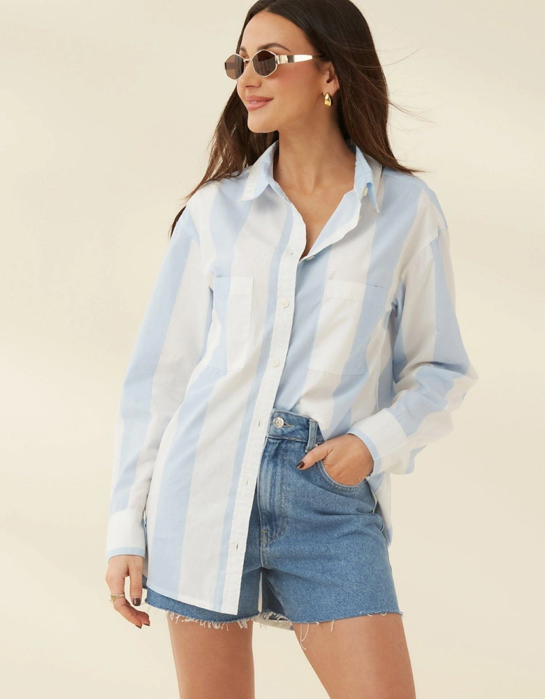 Cotton Wide Stripe Shirt - Blue/White