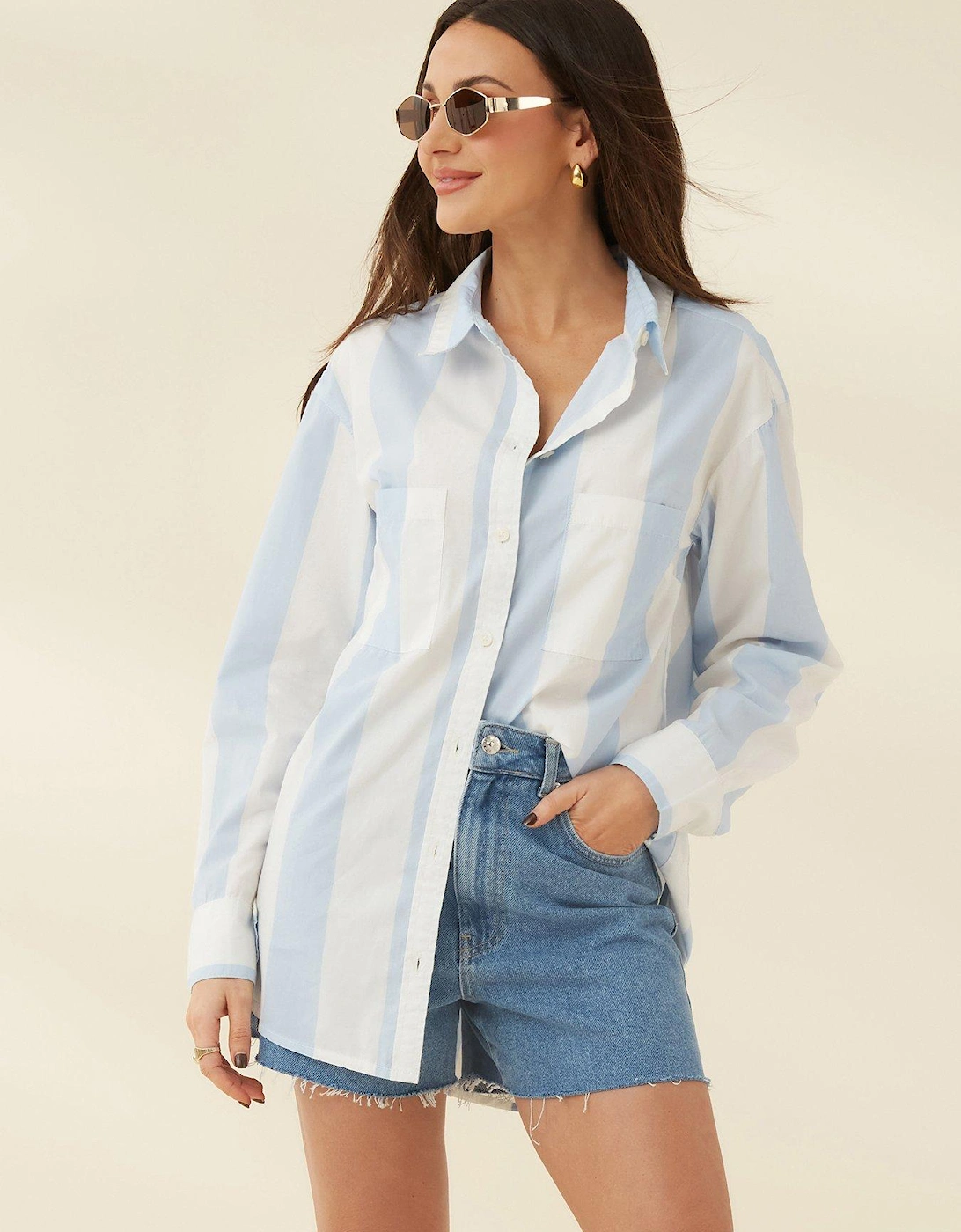 Cotton Wide Stripe Shirt - Blue/White, 2 of 1