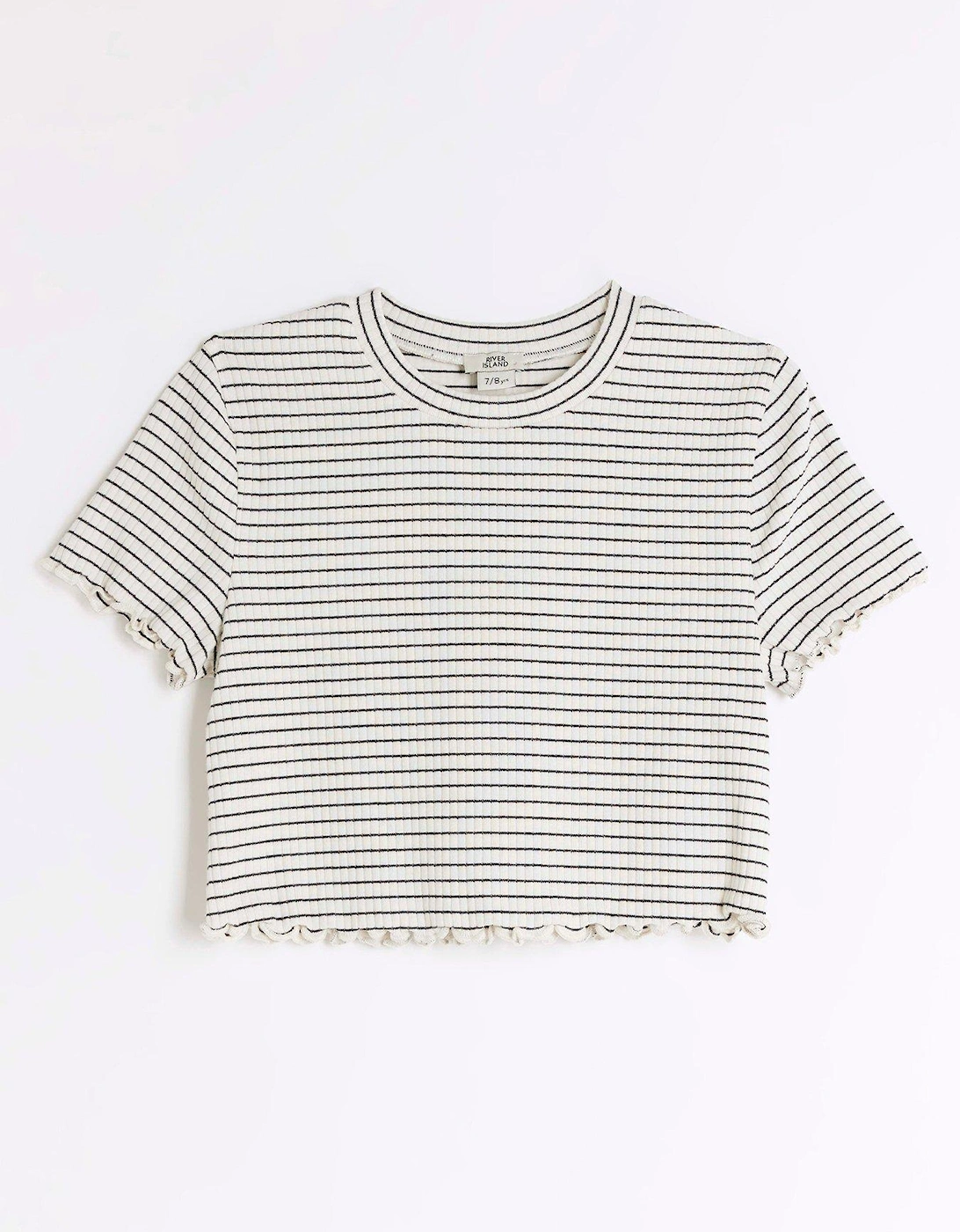 Girls Lettuce Hem Stripe T-shirt - White, 2 of 1