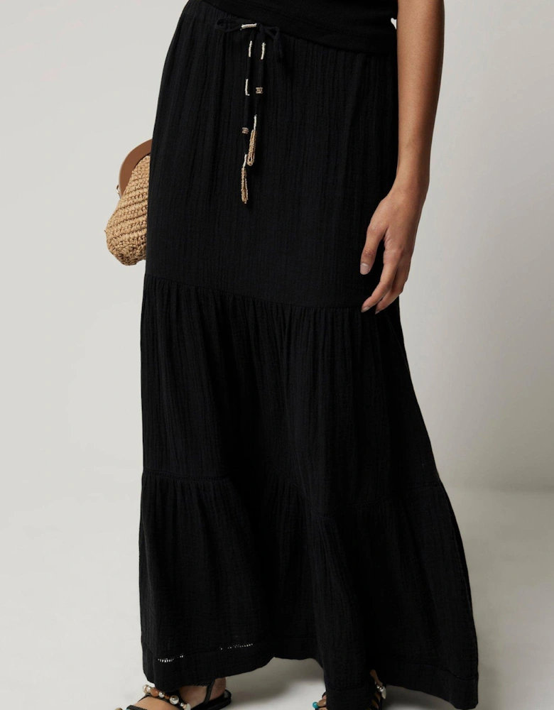 Double Faced Tiered Maxi Skirt - Black