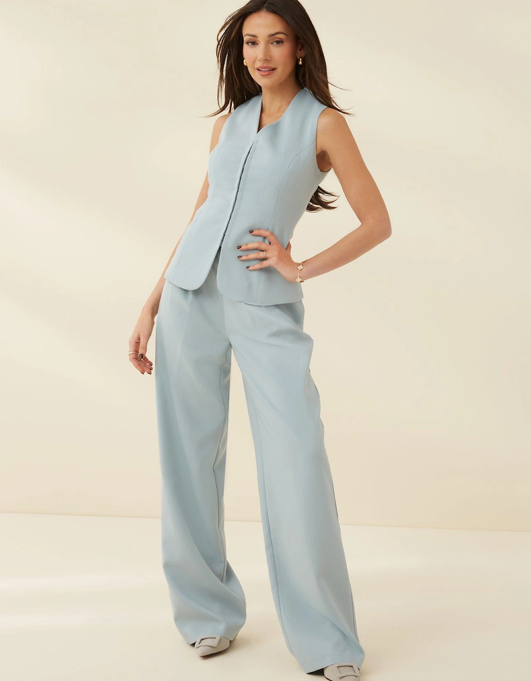Co-Ord Formal Tailored Wide Leg Trousers - Dusky Blue, 2 of 1