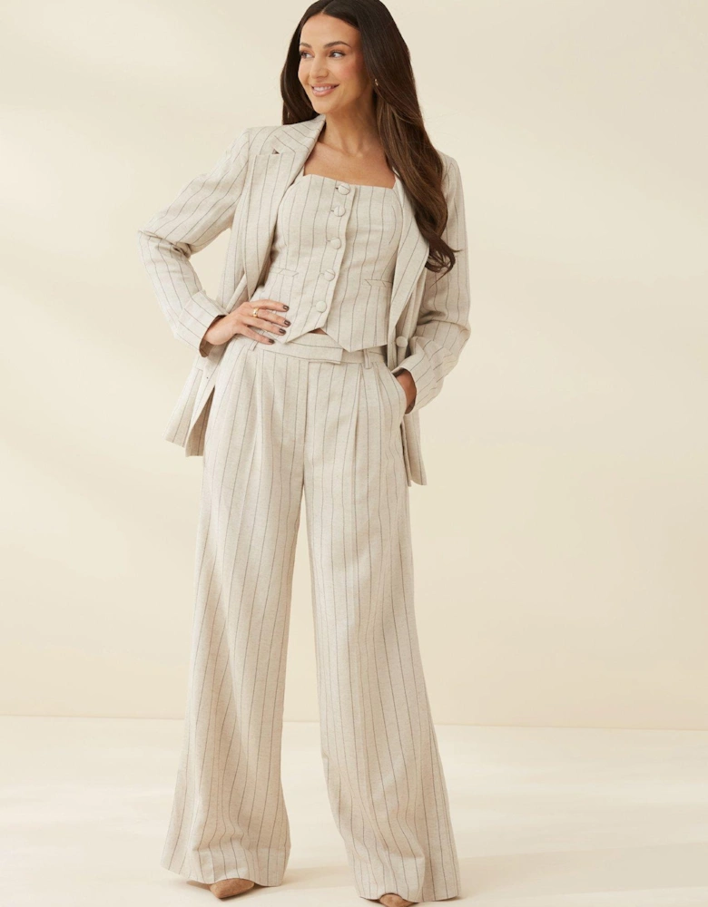 3 Piece Suit Stripe Trousers - Beige Stripe