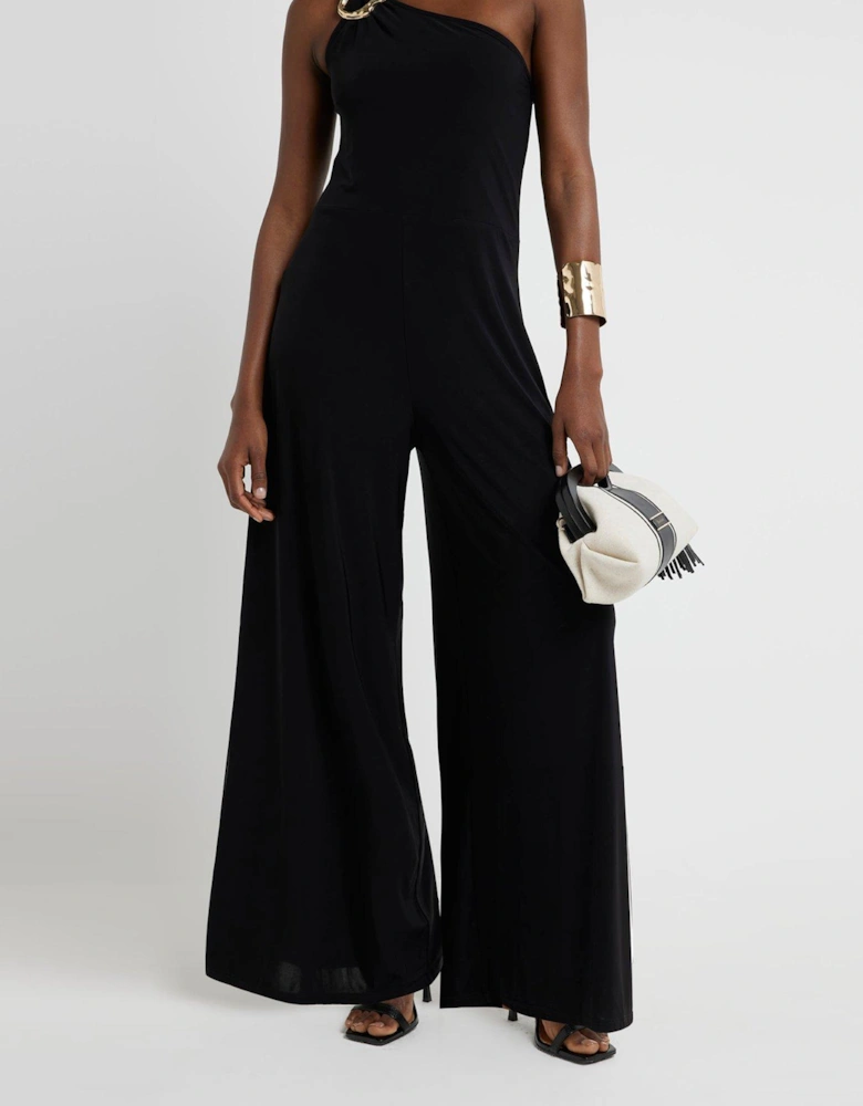 Asymmetric Slinky Jumpsuit - Black