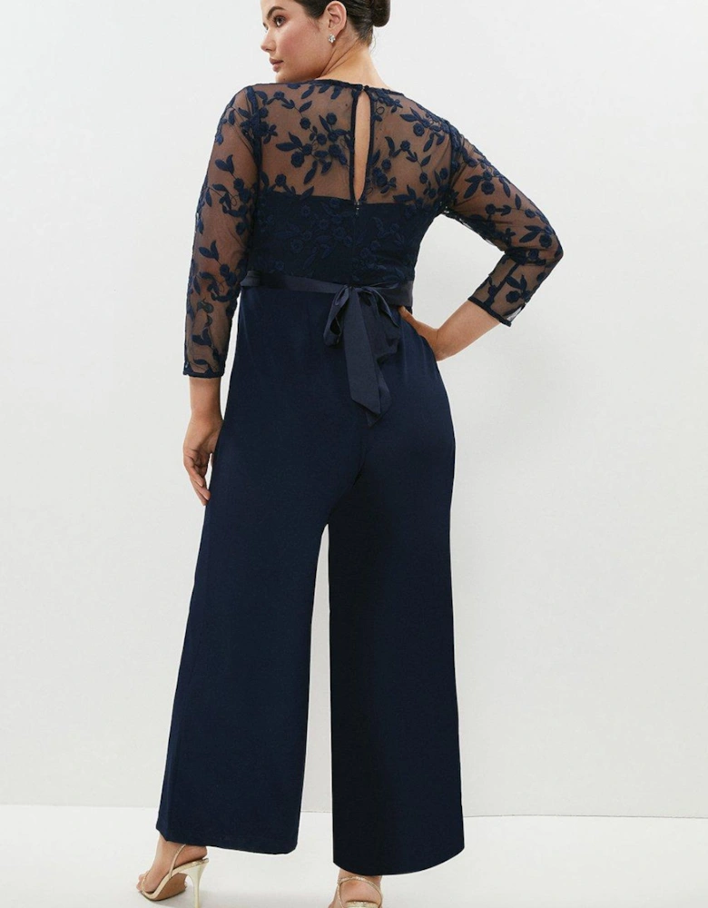 Plus Size Embroidered Top Wide Leg Jumpsuit