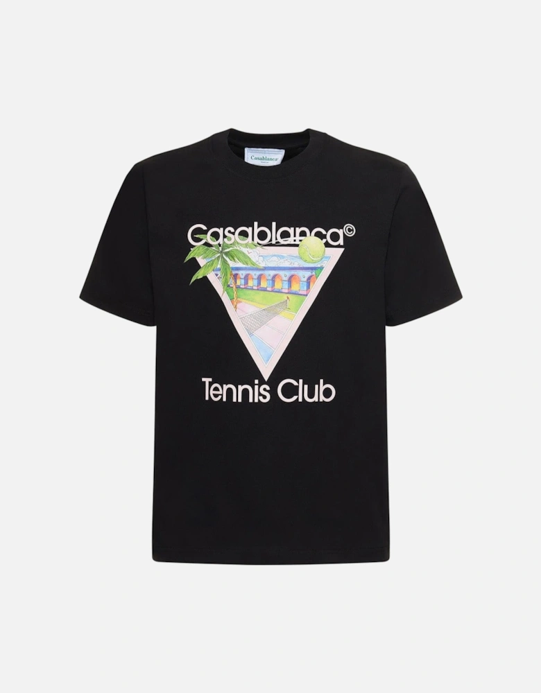 Tennis Club Icon Printed Cotton T-Shirt in Black