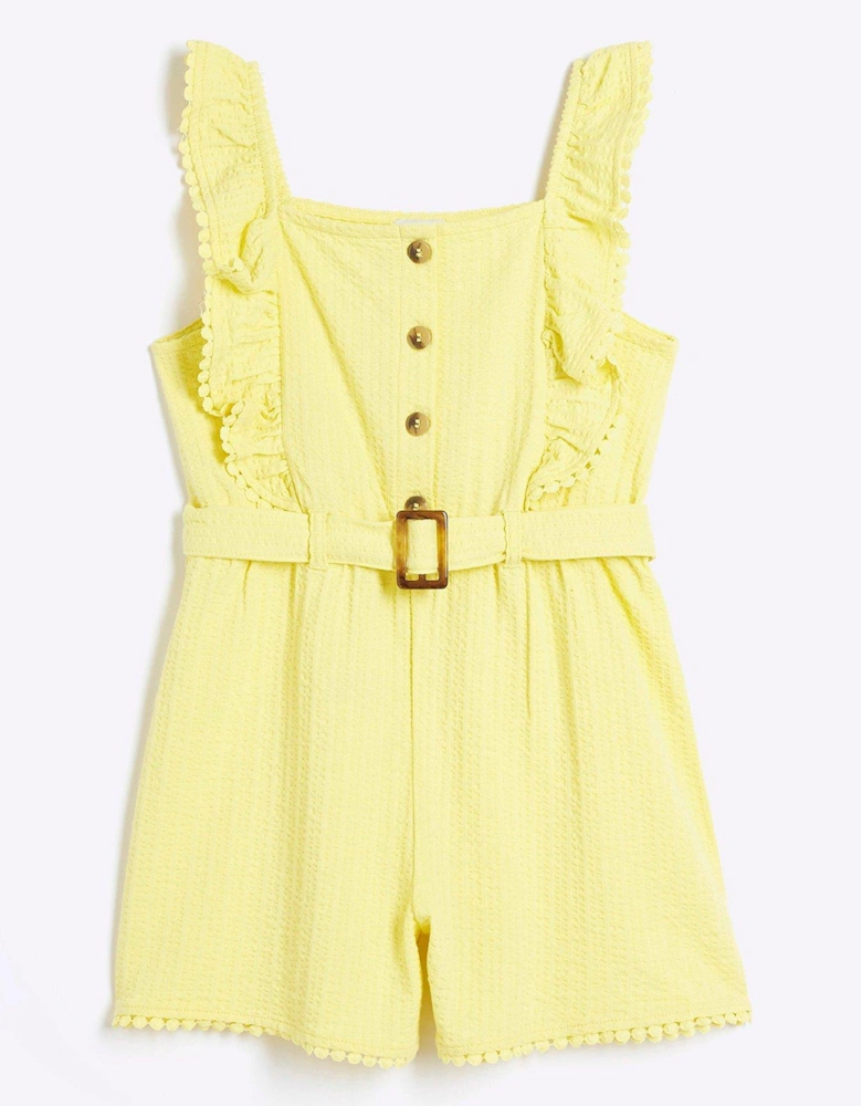 Girls Textured Belted Playsuit - Yellow