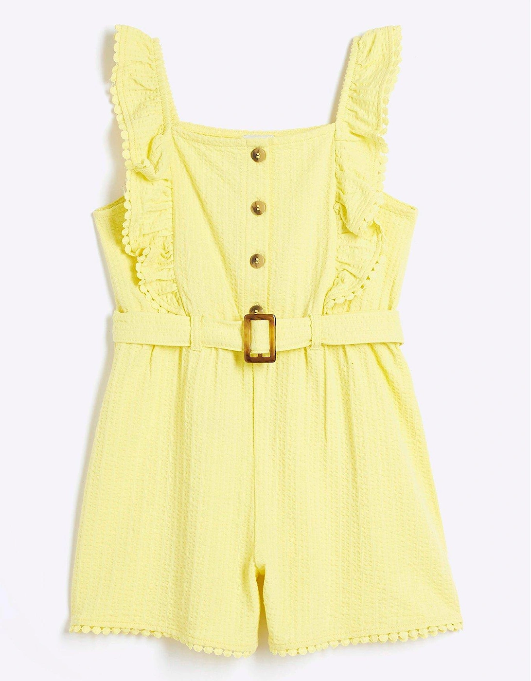 Girls Textured Belted Playsuit - Yellow, 2 of 1
