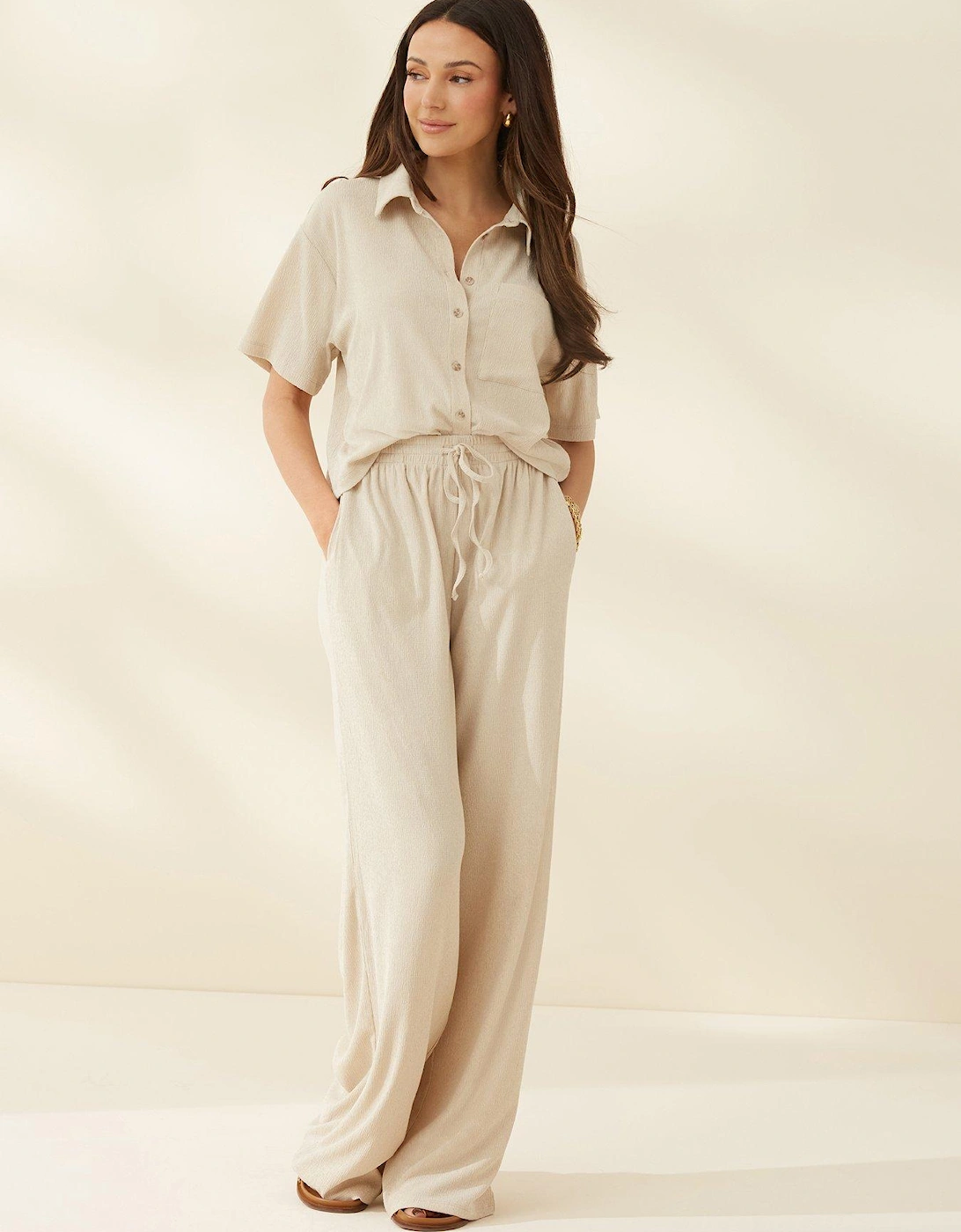 Crinkle Wide Leg Trousers - Neutral, 2 of 1