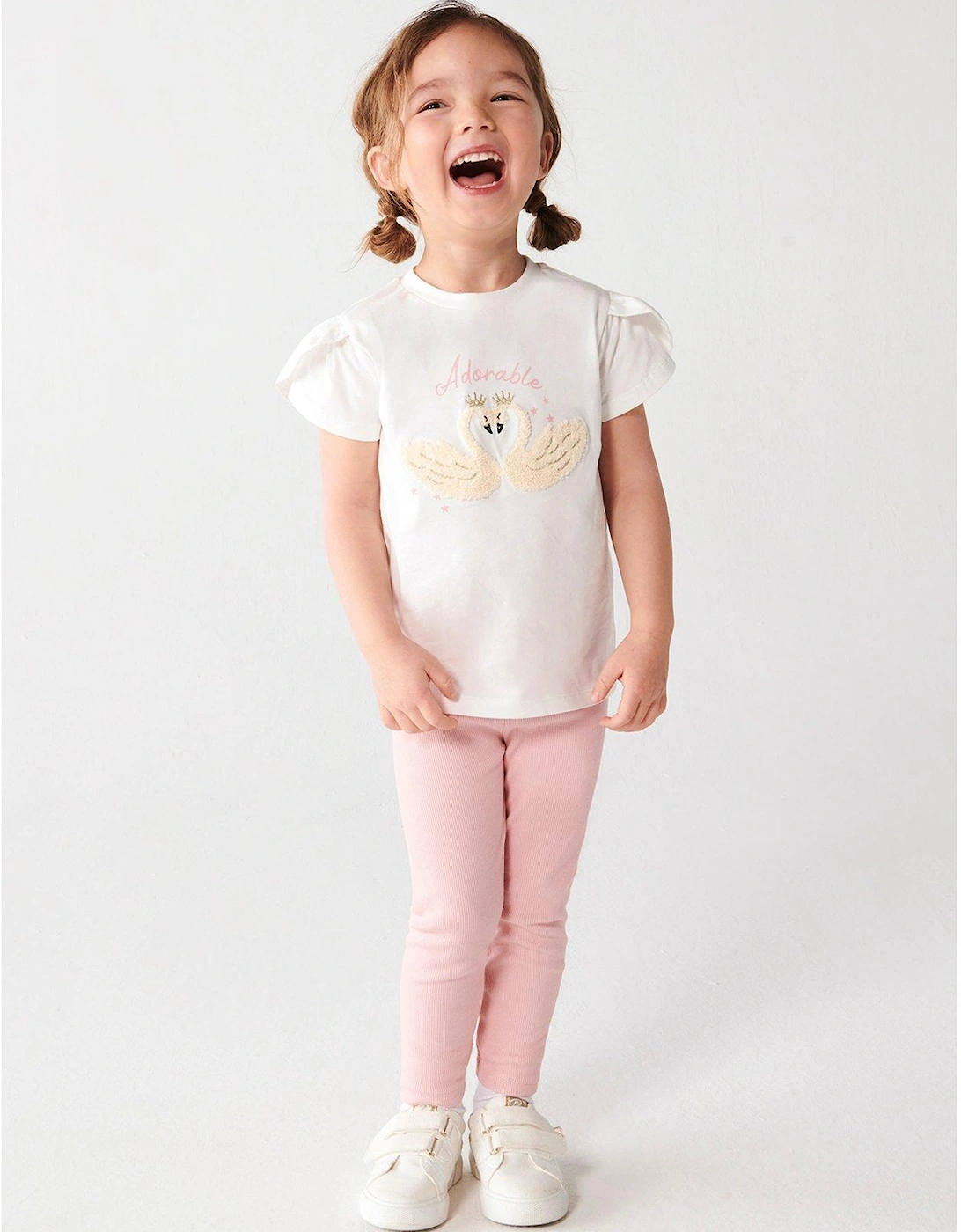 Mini Mini Girls Swan T-shirt and Leggings Set - Cream, 2 of 1
