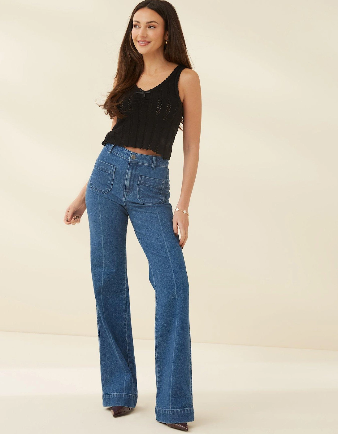 Pocket Detail Wide Leg Jeans - Dark Blue, 5 of 4