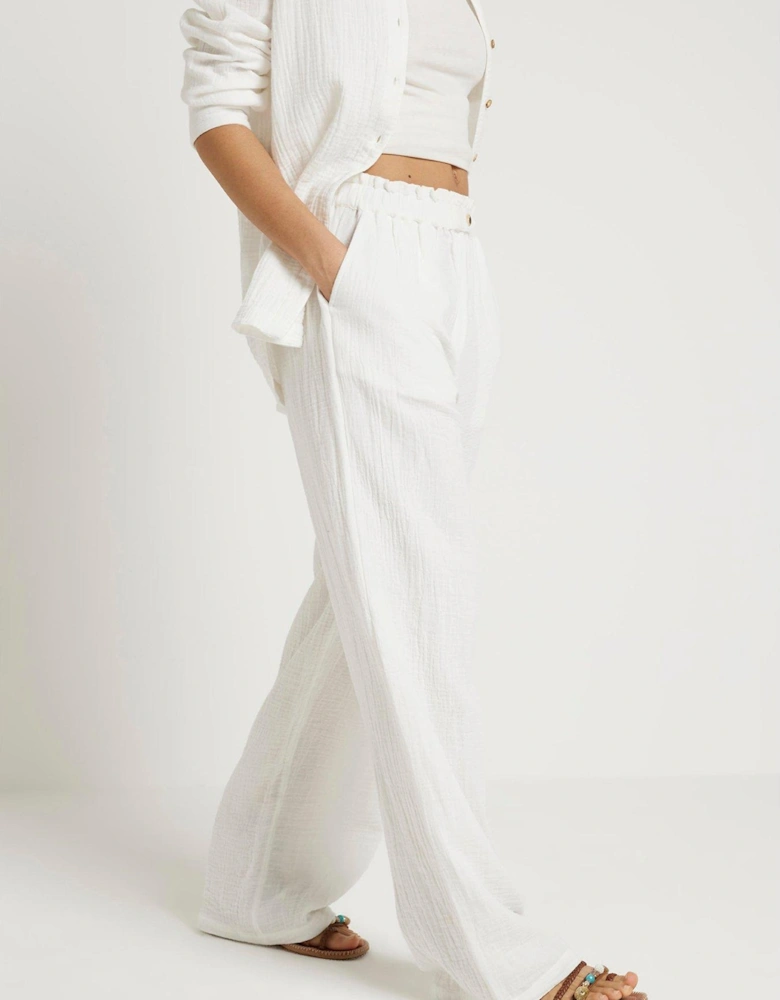 Textured Cotton Trouser - White