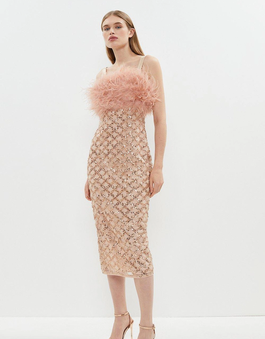 Sequin Midi Dress With Feather Trim, 6 of 5