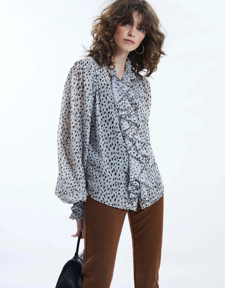 Printed Ruffle Detail Shirt