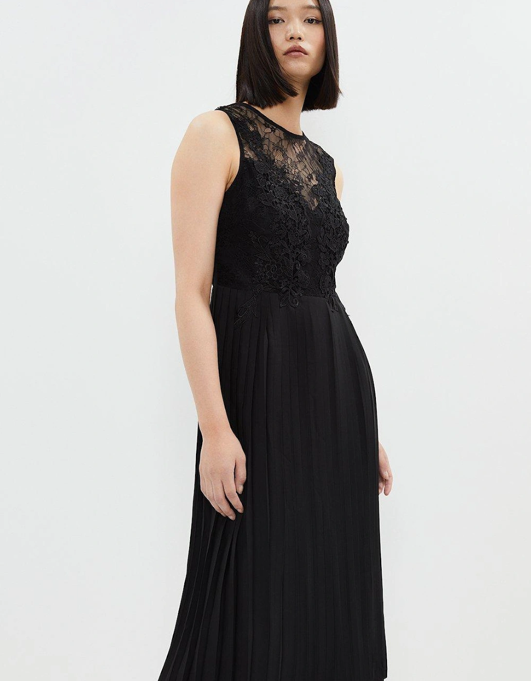 Applique Eyelash Lace Pleat Dress, 5 of 4