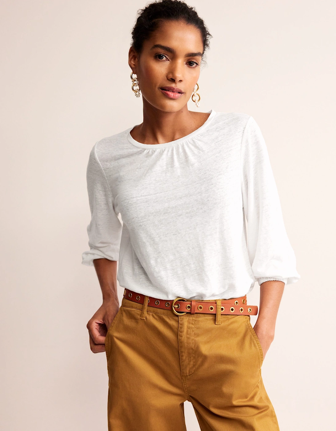 Gathered Neck Linen Jersey Top, 2 of 1