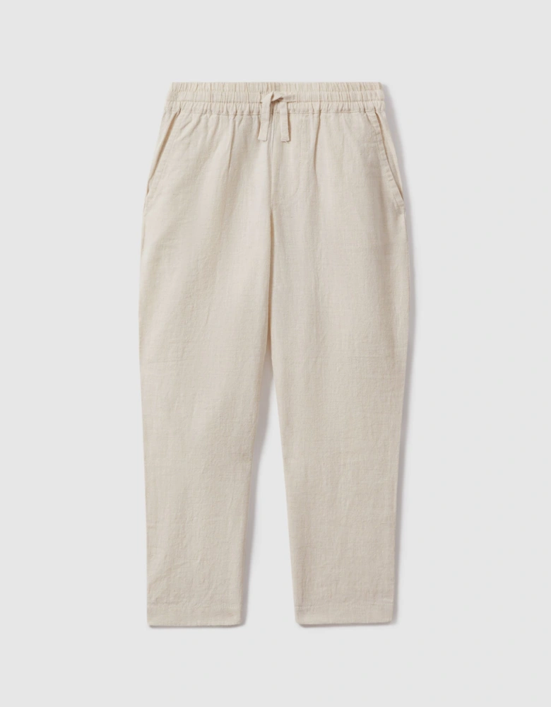 Linen Drawstring Tapered Trousers