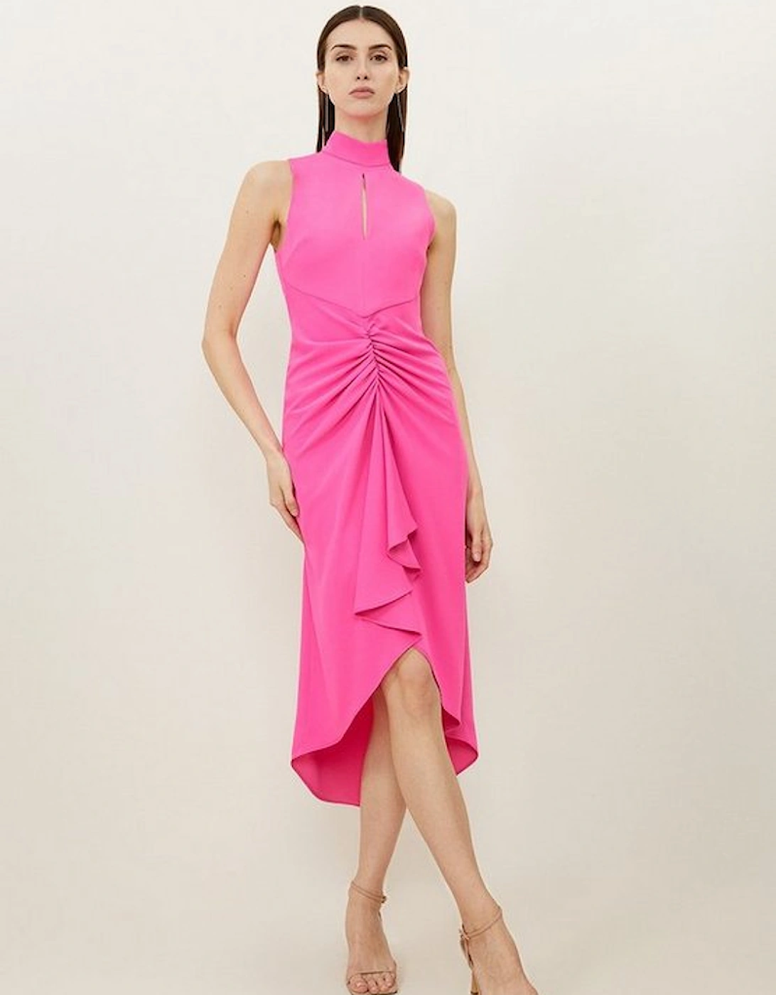 Soft Tailored Ruched Front High Neck Midi Dress, 5 of 4
