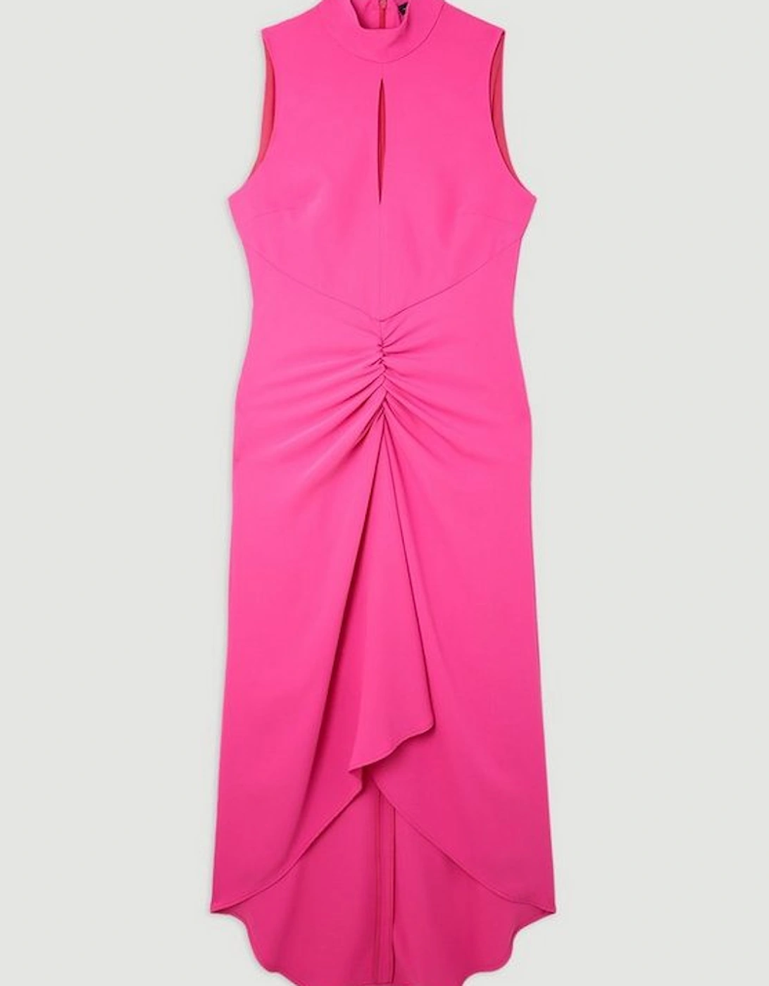 Soft Tailored Ruched Front High Neck Midi Dress