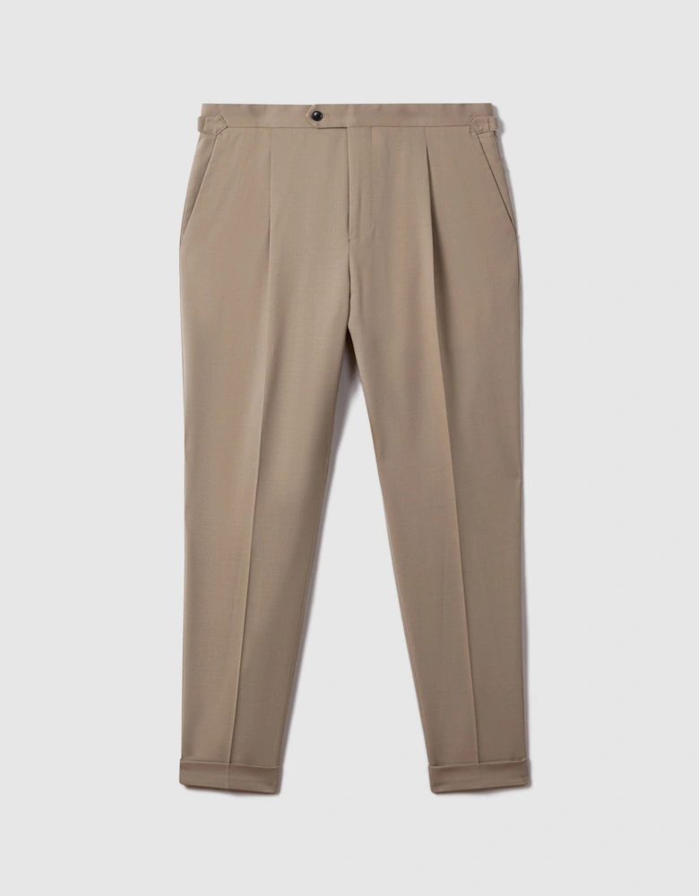 Slim Fit Wool Blend Trousers with Turn-Ups