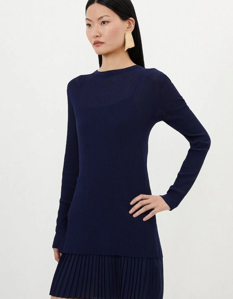 Rib Knitted 2 In 1 Dress With Georgette Pleated Slip