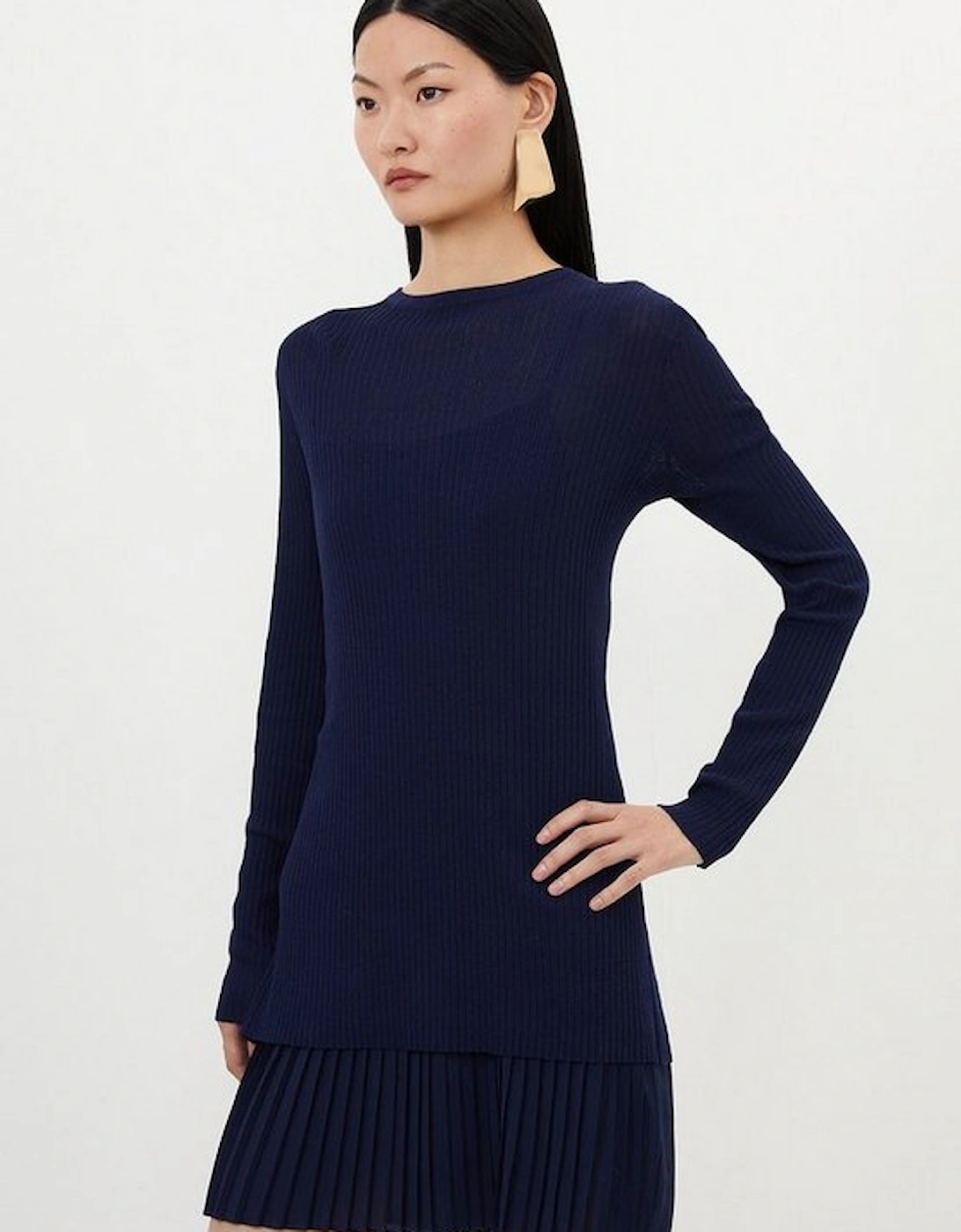 Rib Knitted 2 In 1 Dress With Georgette Pleated Slip, 5 of 4
