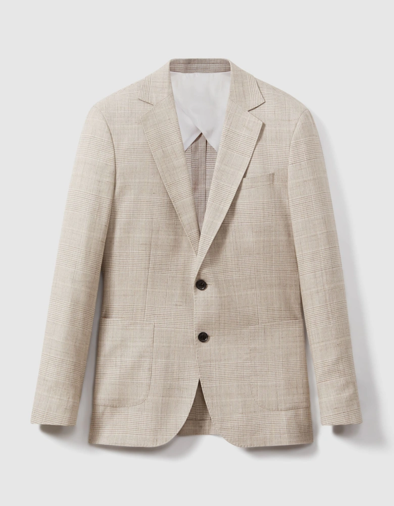 Slim Fit Linen Blend Check Single Breasted Blazer