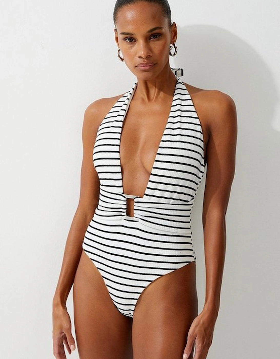 Tall Textured Stripe Trim Detail High Cut Swimsuit, 4 of 3