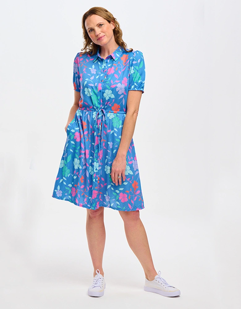 Salma Shirt Dress Blue Rainbow Floral Vine