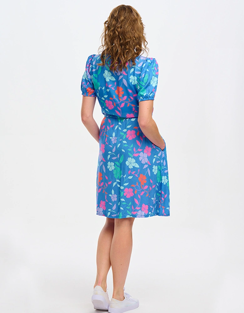 Salma Shirt Dress Blue Rainbow Floral Vine