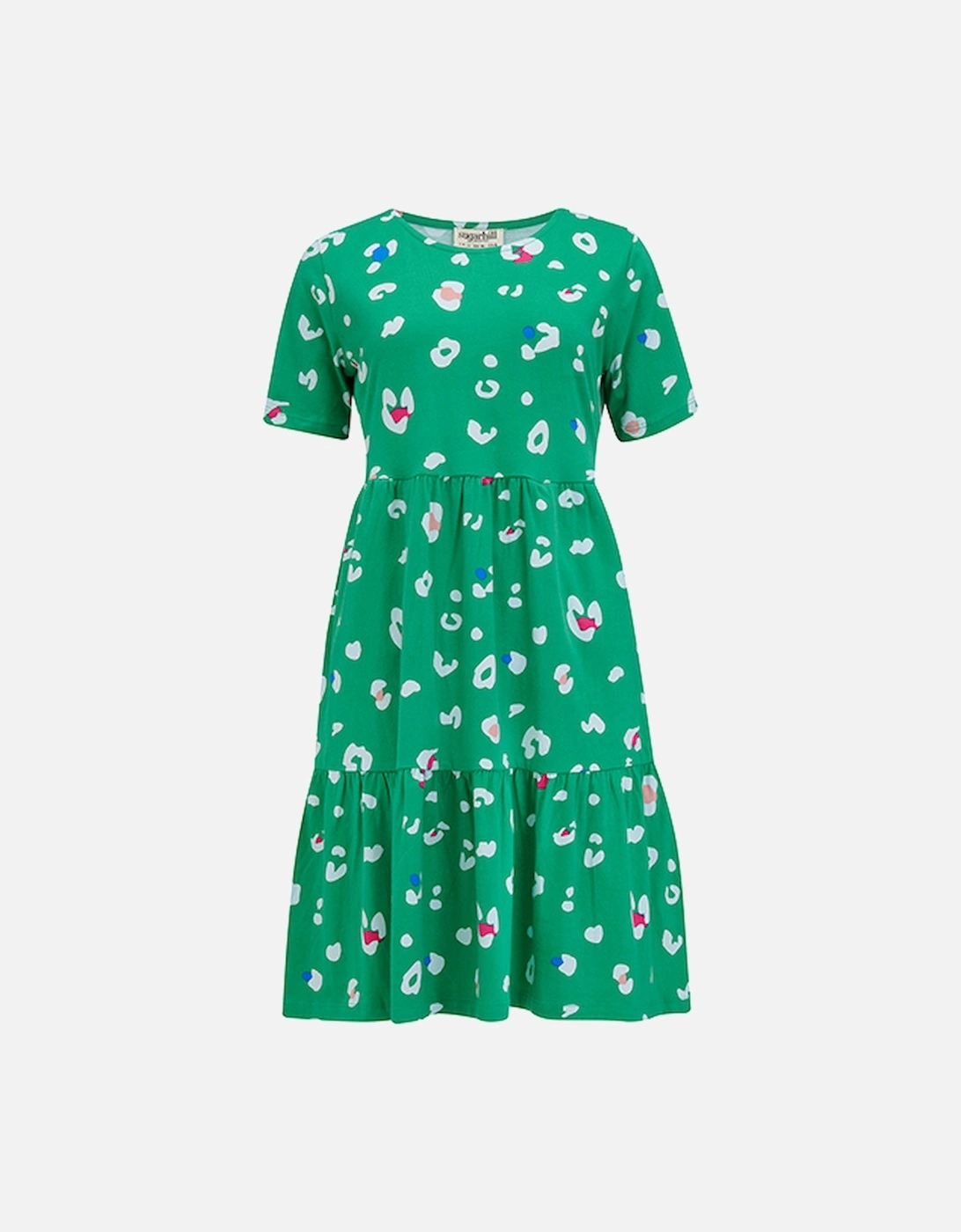 Raven Jersey Smock Dress Green Colour Pop Leopard