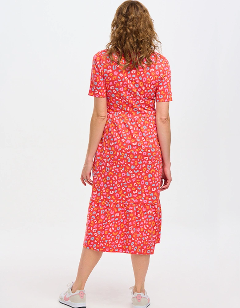 Heather Jersey Midi Smock Dress Red Summer Leopard