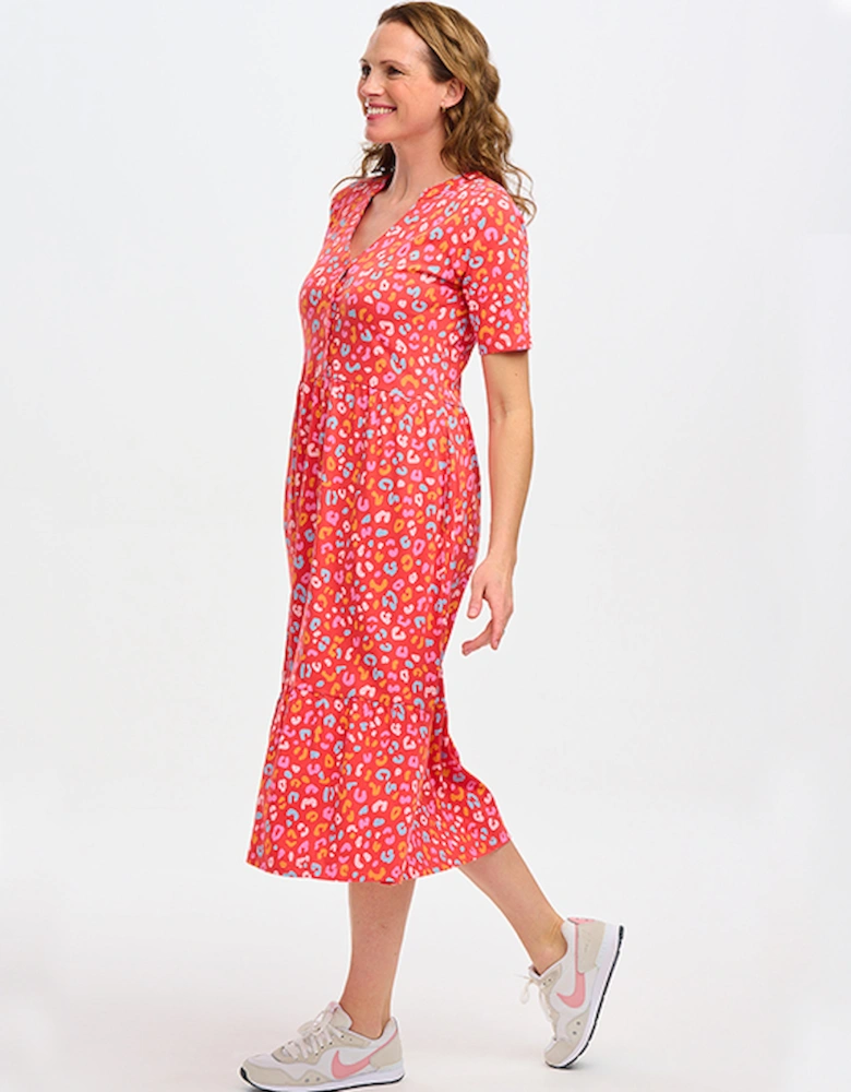 Heather Jersey Midi Smock Dress Red Summer Leopard