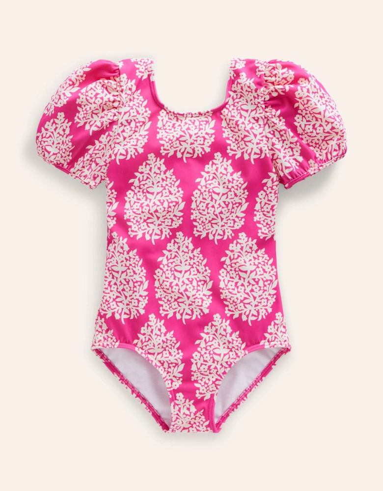 Printed Puff-sleeved Swimsuit
