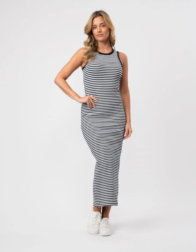 Stripe Rib Womens Sleeveless Midi Dress