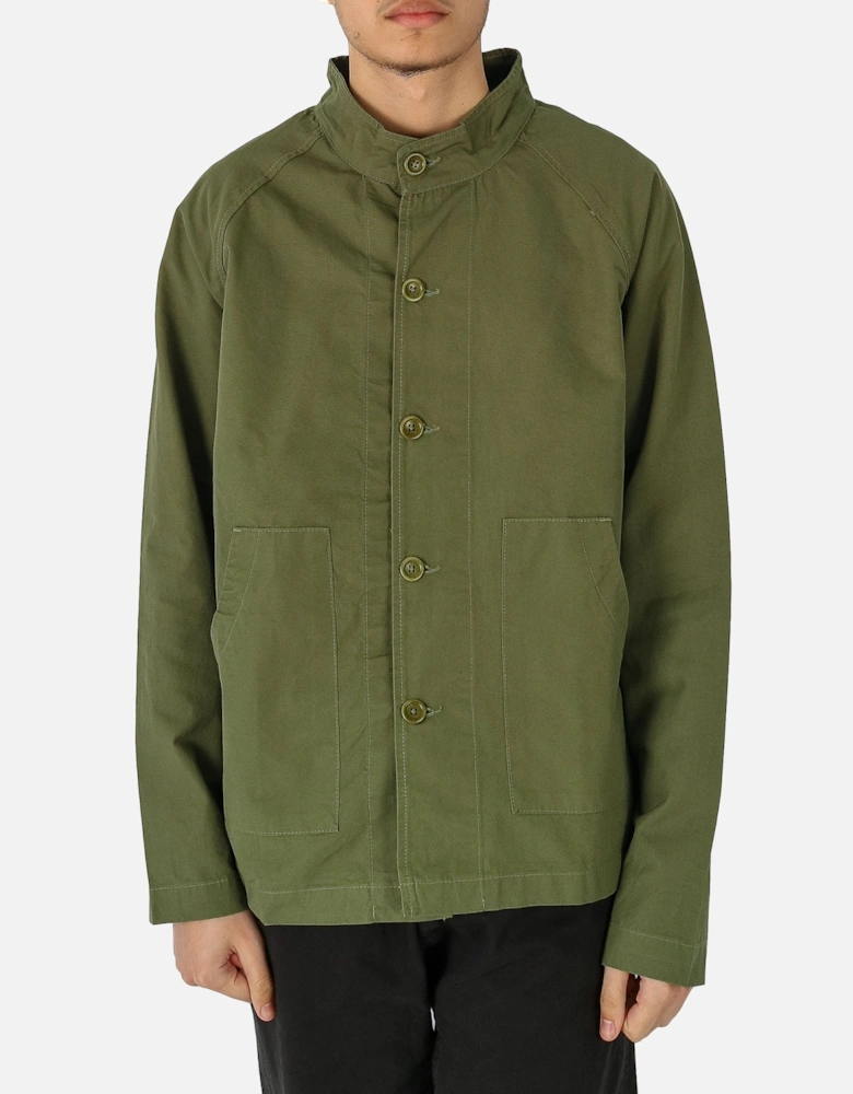 Twill Waitor Button Through Olive Overshirt