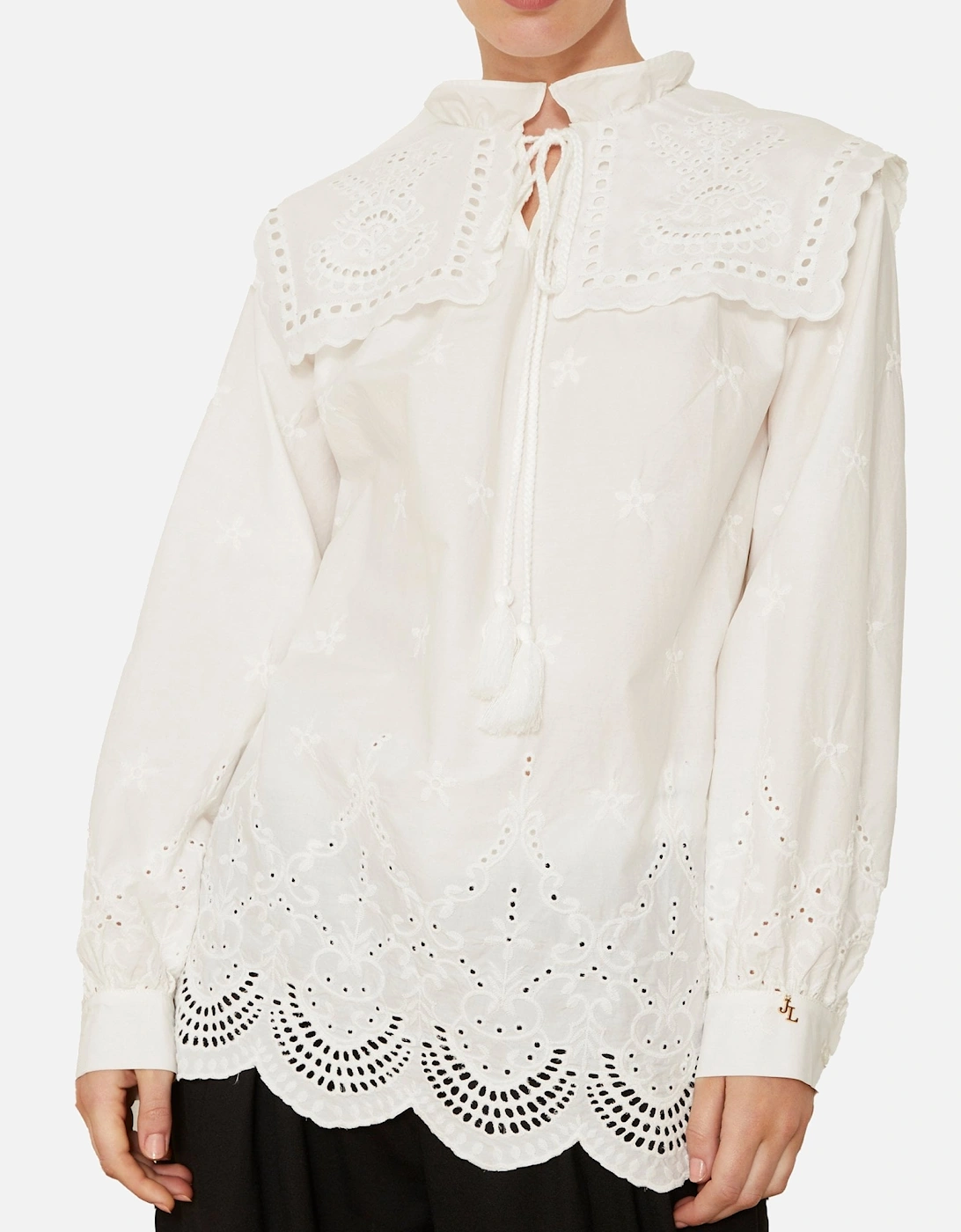 Shailee Lace Shoulder Detail White Blouse, 5 of 4