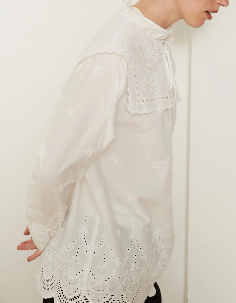Shailee Lace Shoulder Detail White Blouse