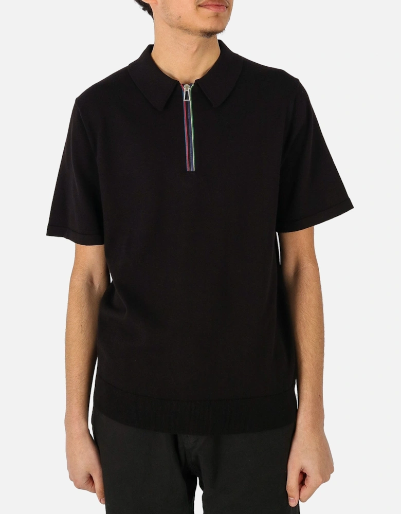 Striped Zip Black Polo Shirt