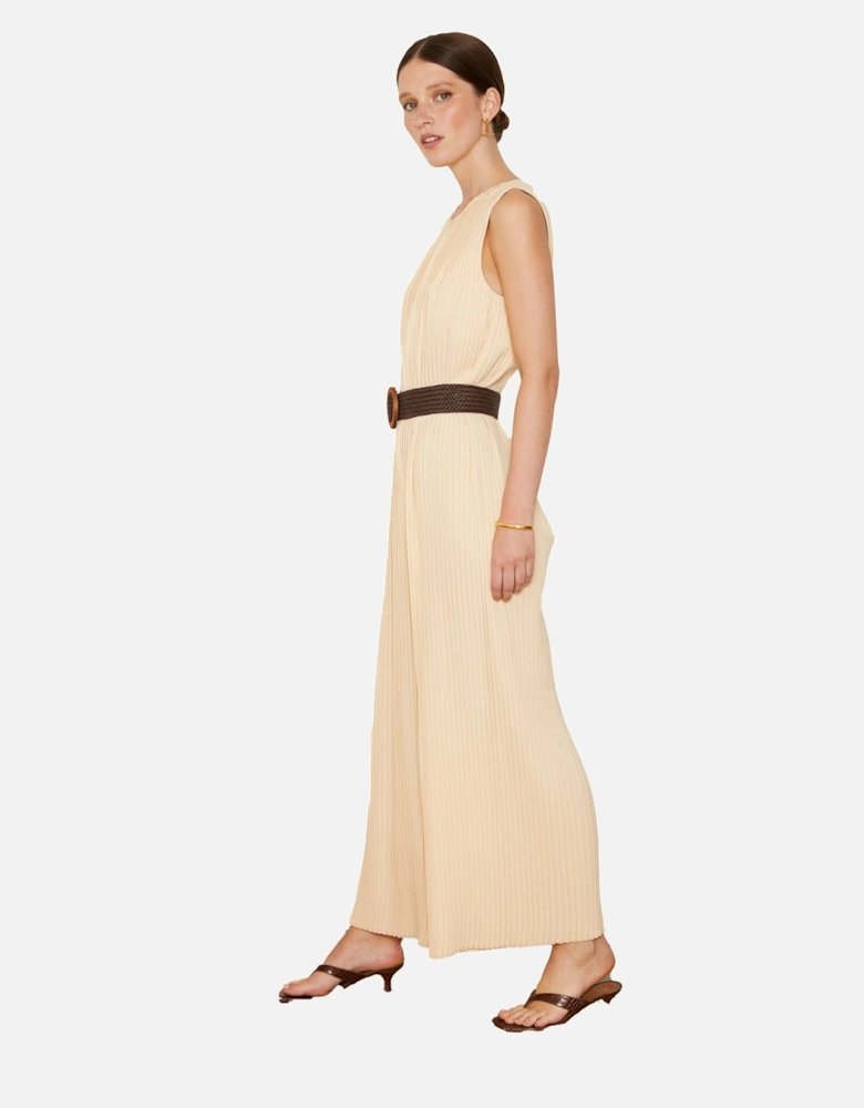 Ailia Pleat Beige Jumpsuit