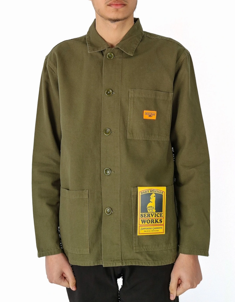 Canvas Coverall Button Through Olive Jacket