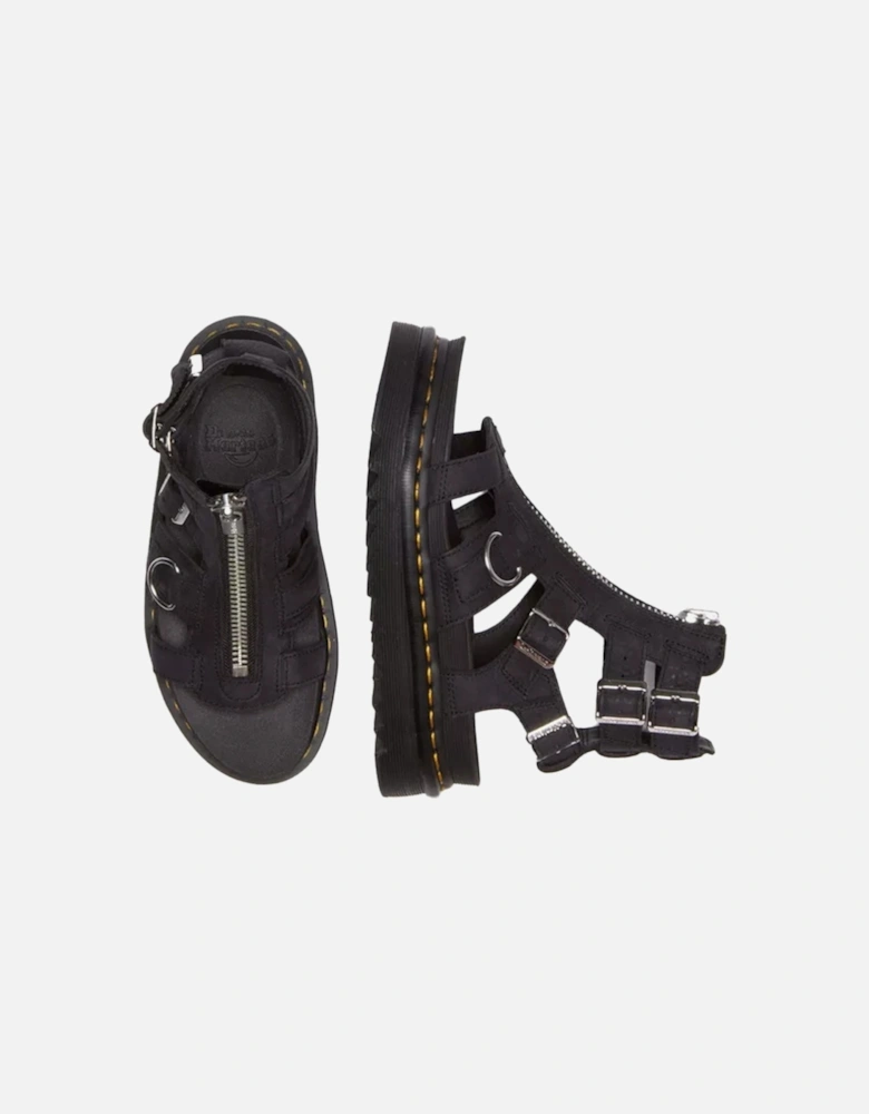 Dr. Martens Womens Olson Tumbled Nubuck Sandals (Black)