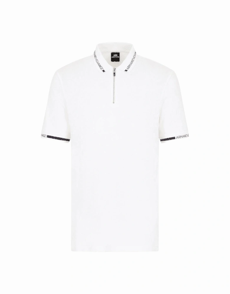 Cotton Embroidered Logo White Zip Polo Shirt