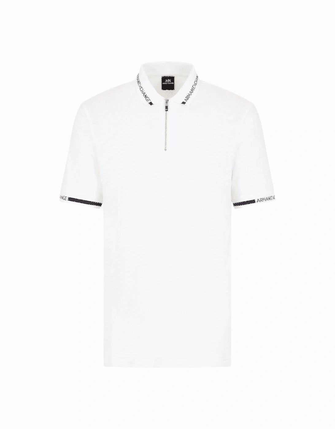 Cotton Embroidered Logo White Zip Polo Shirt, 4 of 3