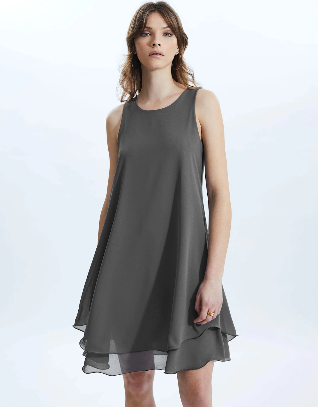 Sleeveless Wave Hem Dress Charcoal