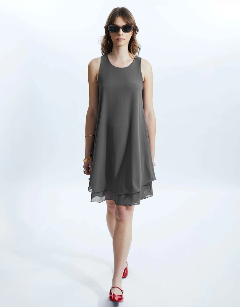 Sleeveless Wave Hem Dress Charcoal