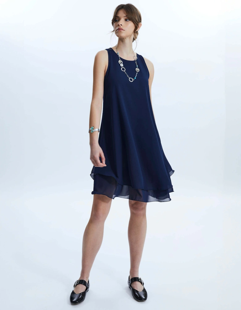 Sleeveless Wave Hem Dress Navy