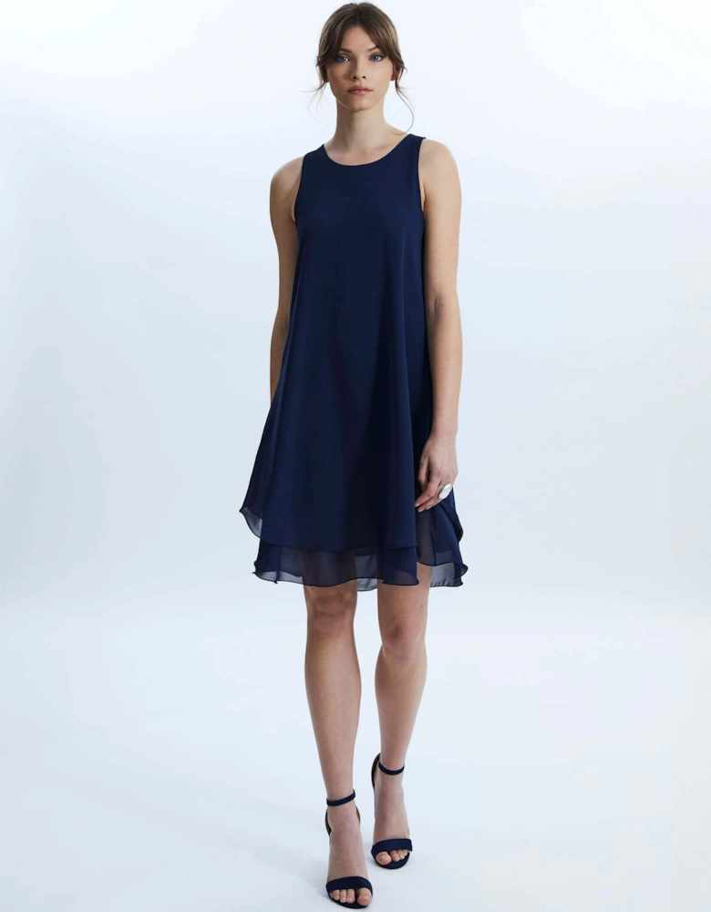 Sleeveless Wave Hem Dress Navy