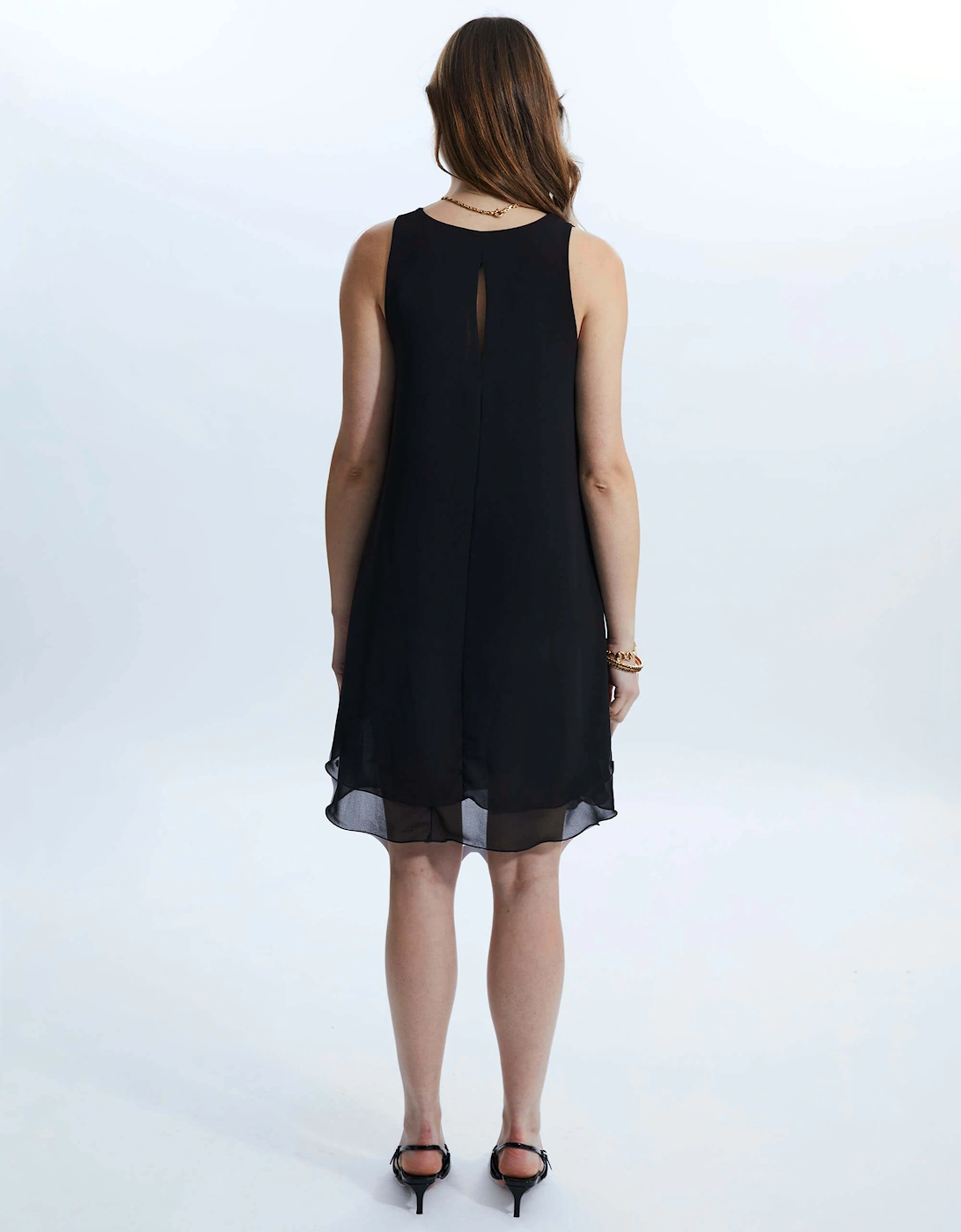 Sleeveless Wave Hem Dress Black